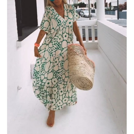 Modetrend, Persnlichkeit! Neues bedrucktes Sommerkleid mit kurzen rmeln