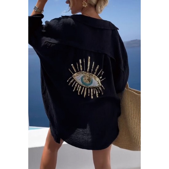 Evil Eye Casual Pailletten-PerlenhemdNeue Produktaktion