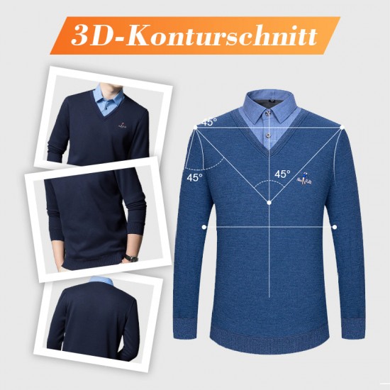 Herren Fleece-Pullover mit Hemdkragen und Wrmeisolierung in Layering-Optik