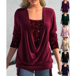  50% RABATT JETZT!  Pailletten Fake-Zweiteiler-Top - Elastisches Glitzerstoff-Design mit Raffung für festliche Anlsse 