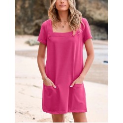 Freizeitkleid mit quadratischem Ausschnitt und Tasche für Damen – lssig und bequem