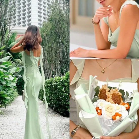 Elegantes schlankes Kleid mit quadratischem Ausschnitt und flatternden Trgern