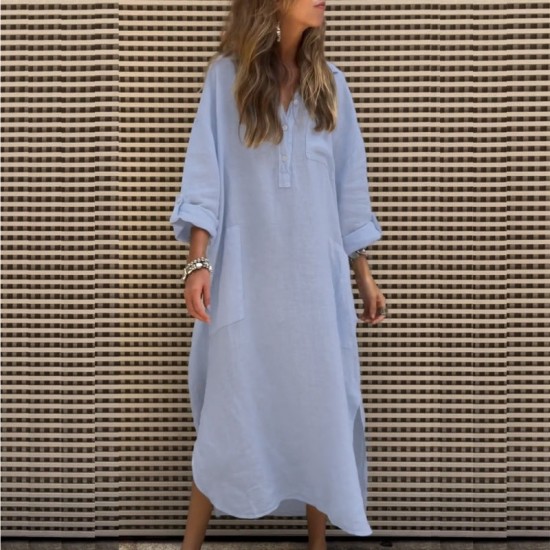 Neue Jahreszeiten!49% RabattDamen Casual Solid Farbe Langarm Kleid mit Taschen