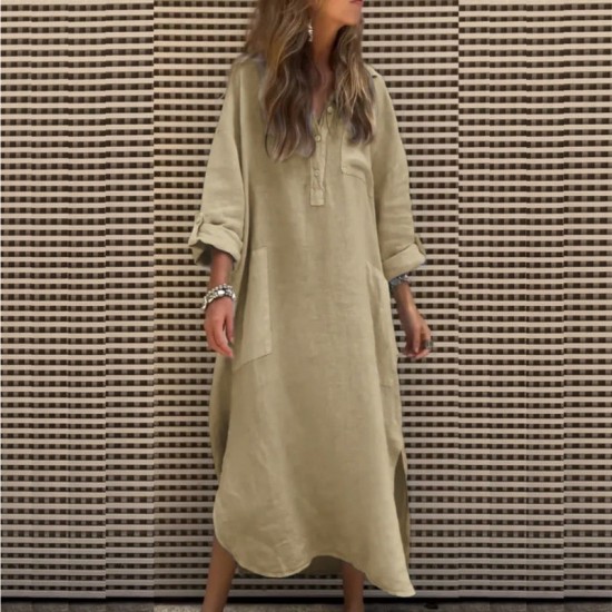 Neue Jahreszeiten!49% RabattDamen Casual Solid Farbe Langarm Kleid mit Taschen