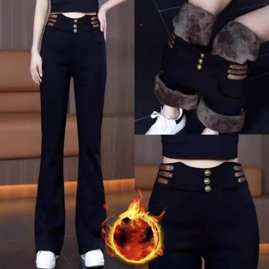 Damen Schlaghose mit hohem Bund und Plüschfutter