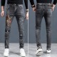 Herren bedruckte Slim-Fit-Jeans mit geradem Bein