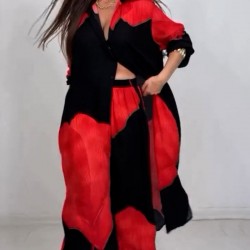 Set aus langem Hemd mit durchgehender Knopfleiste und Hose mit Kordelzug