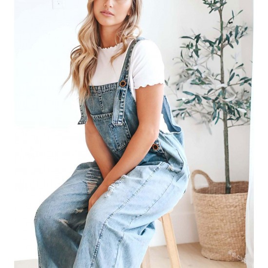 SOMMERANGEBOT - 50% RABATTSüe Damen-Latzhose im Jumpsuit-Stil aus Destroyed Denim mit Knpfen