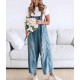 SOMMERANGEBOT - 50% RABATTSüe Damen-Latzhose im Jumpsuit-Stil aus Destroyed Denim mit Knpfen