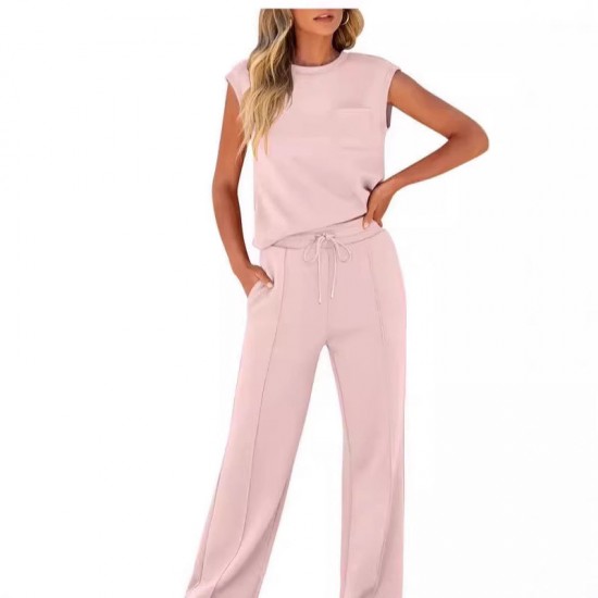 Lssiges Damen-Set aus rmellosem Top und Hose mit Kordelzug, 2-teilig