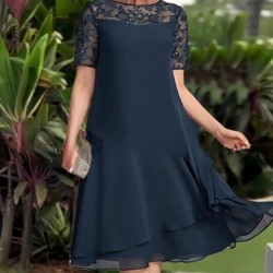 Elegantes Damen-Midikleid in A-Linie mit mehrlagigem Mesh